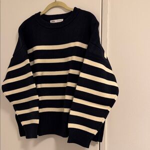 Zara Dark Blue Ribbed Knit Top